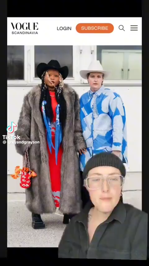 image of white person speaking to camera with greenscreened images behind them